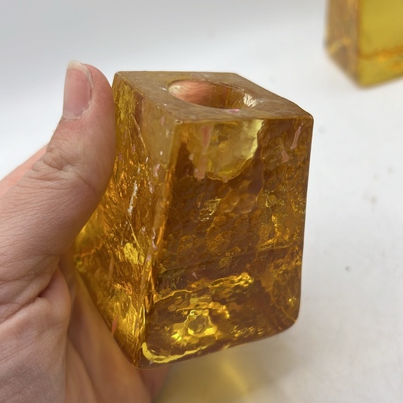 Fire & Light Citrus Yellow Gold Candle Holders Art Glass Collectible Decor Set 2 - Picture 3 of 16